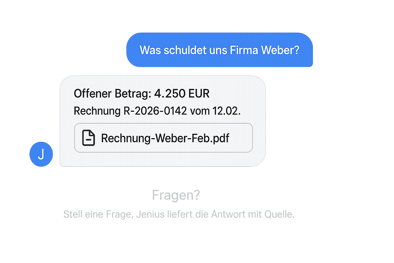 Frage stellen und Antwort mit Quellenangabe erhalten